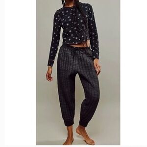 Free People FP Intimately  Black Snowflake Quilted Love PJ Jogger Pant Medium M